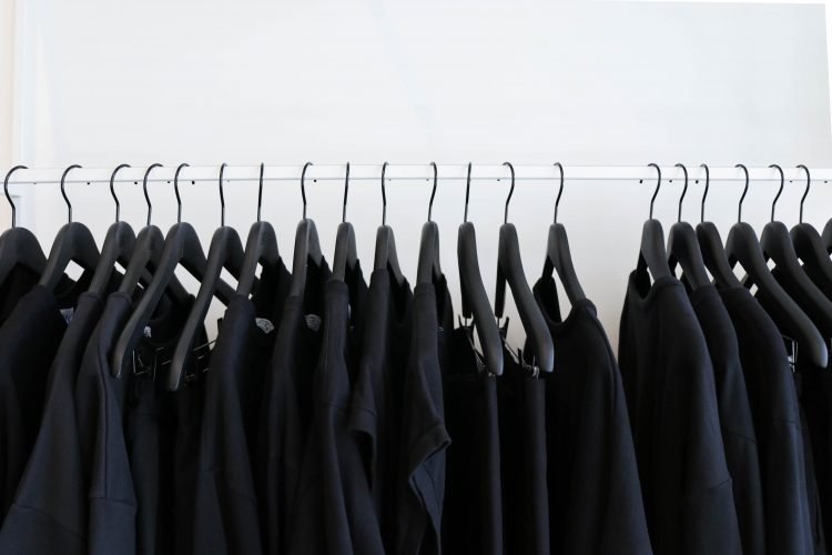black rack of clothing